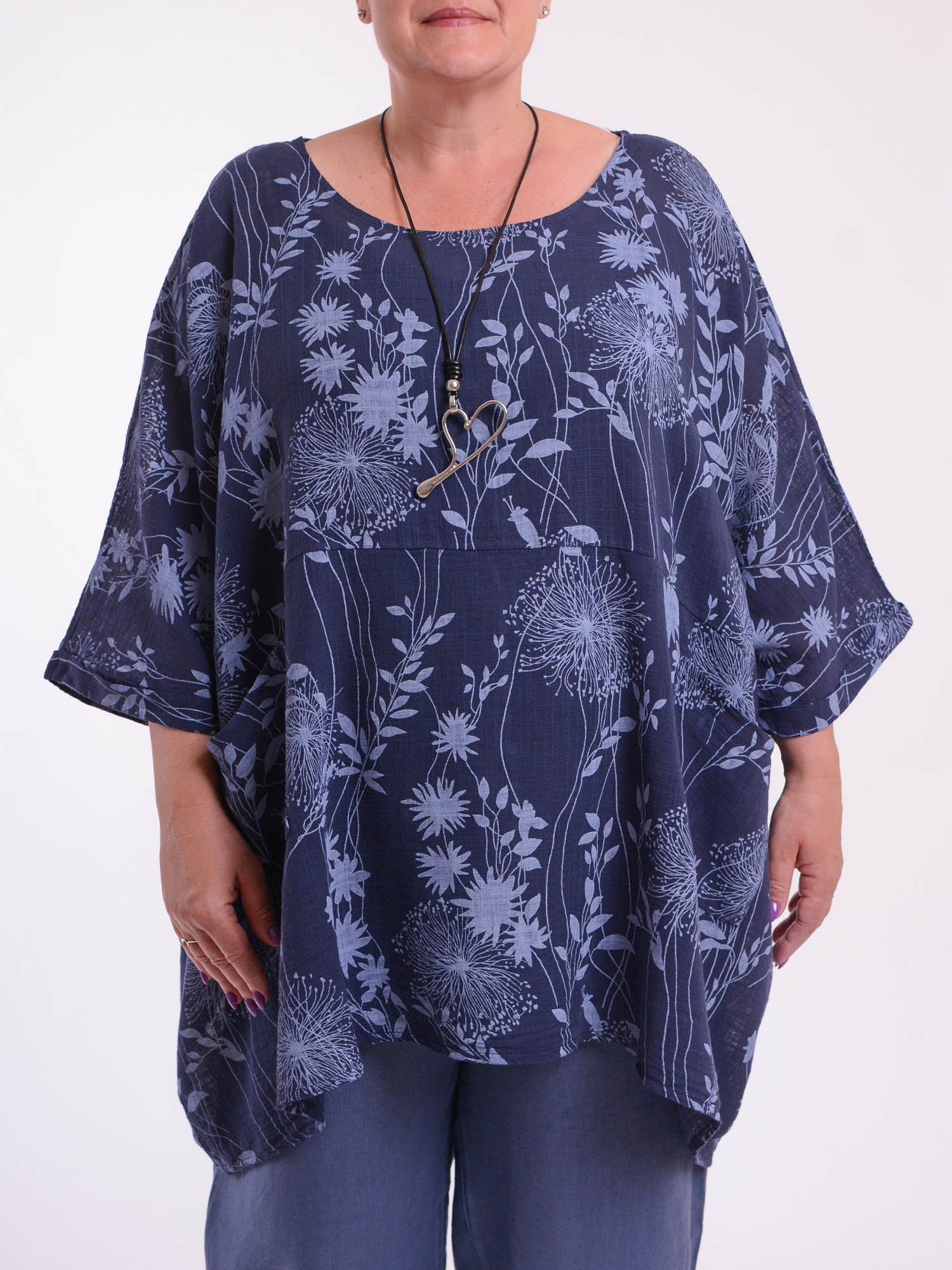 Lagenlook Oversized Cotton Tunic - 10077 FLORAL, Tops & Shirts, Pure Plus Clothing, Lagenlook Clothing, Plus Size Fashion, Over 50 Fashion