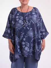 Lagenlook Oversized Cotton Tunic - 10077 FLORAL, Tops & Shirts, Pure Plus Clothing, Lagenlook Clothing, Plus Size Fashion, Over 50 Fashion
