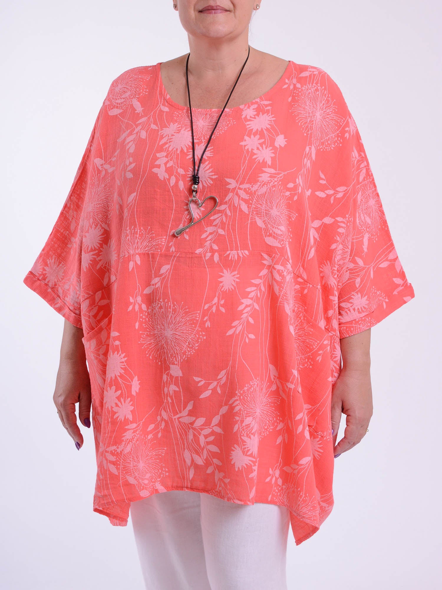 Lagenlook Oversized Cotton Tunic - 10077 FLORAL, Tops & Shirts, Pure Plus Clothing, Lagenlook Clothing, Plus Size Fashion, Over 50 Fashion