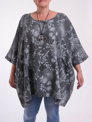 Lagenlook Oversized Cotton Tunic - 10077 FLORAL, Tops & Shirts, Pure Plus Clothing, Lagenlook Clothing, Plus Size Fashion, Over 50 Fashion