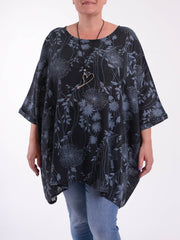 Lagenlook Oversized Cotton Tunic - 10077 FLORAL, Tops & Shirts, Pure Plus Clothing, Lagenlook Clothing, Plus Size Fashion, Over 50 Fashion
