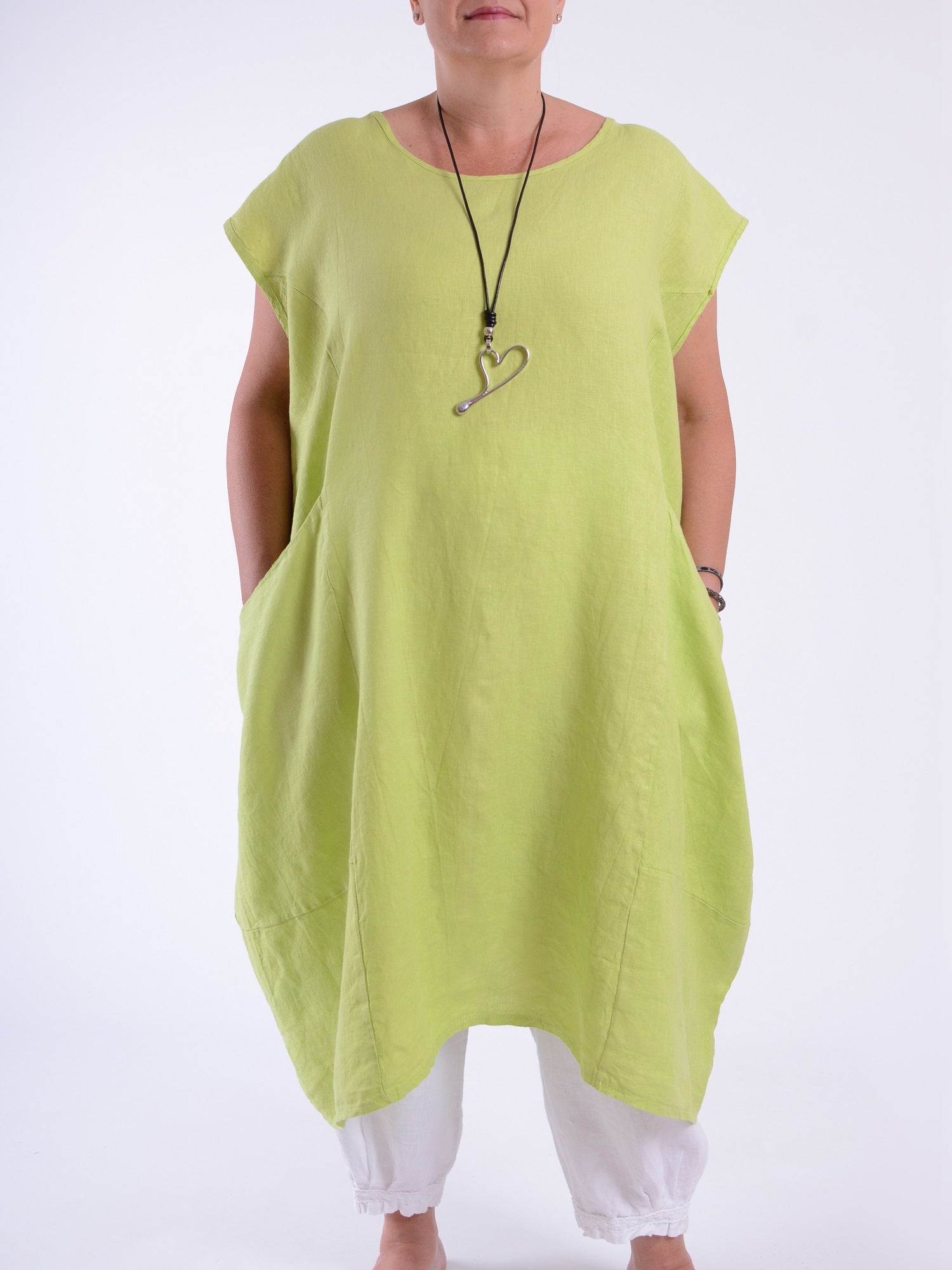 Lagenlook Plus Size Linen Cap Sleeve Dress with Deep Pockets - 9450 Linen, Dresses, Pure Plus Clothing, Lagenlook Clothing, Plus Size Fashion, Over 50 Fashion