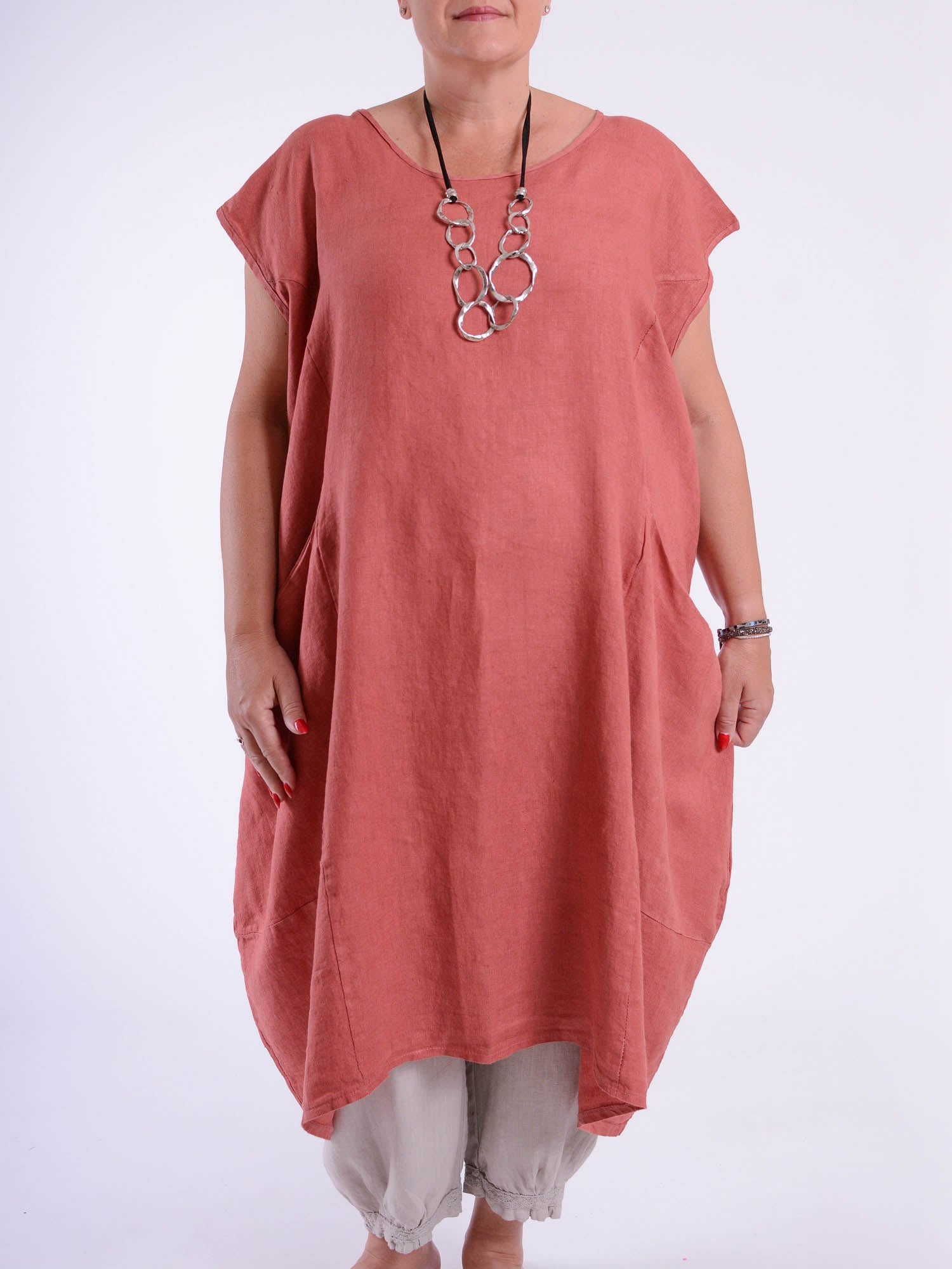 Lagenlook Plus Size Linen Cap Sleeve Dress with Deep Pockets - 9450 Linen, Dresses, Pure Plus Clothing, Lagenlook Clothing, Plus Size Fashion, Over 50 Fashion