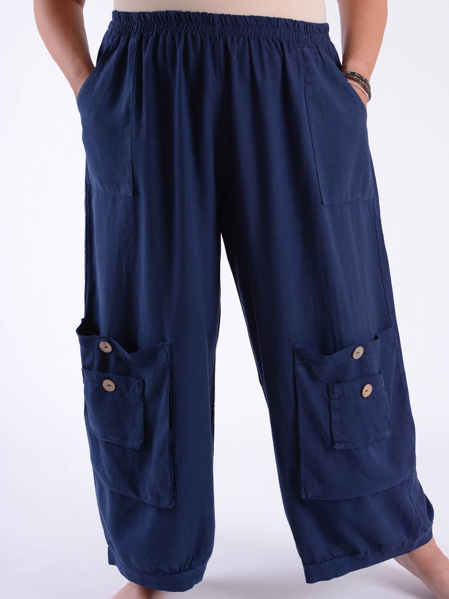 Linen Trousers with button pockets - 10034, Trousers, Pure Plus Clothing, Lagenlook Clothing, Plus Size Fashion, Over 50 Fashion