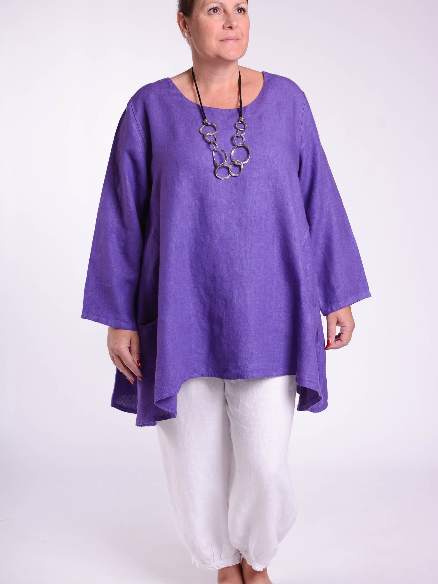 Lagenlook Heavy Linen Quirky Tunic - 9415, Tops & Shirts, Pure Plus Clothing, Lagenlook Clothing, Plus Size Fashion, Over 50 Fashion