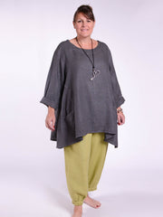 Lagenlook Heavy Linen Quirky Tunic - 9415, Tops & Shirts, Pure Plus Clothing, Lagenlook Clothing, Plus Size Fashion, Over 50 Fashion