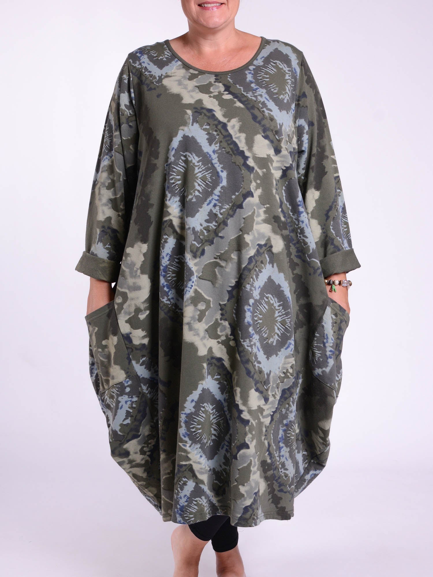 Lagenlook Parachute Dress With Pockets Cotton - 9215 Patterned, Dresses, Pure Plus Clothing, Lagenlook Clothing, Plus Size Fashion, Over 50 Fashion