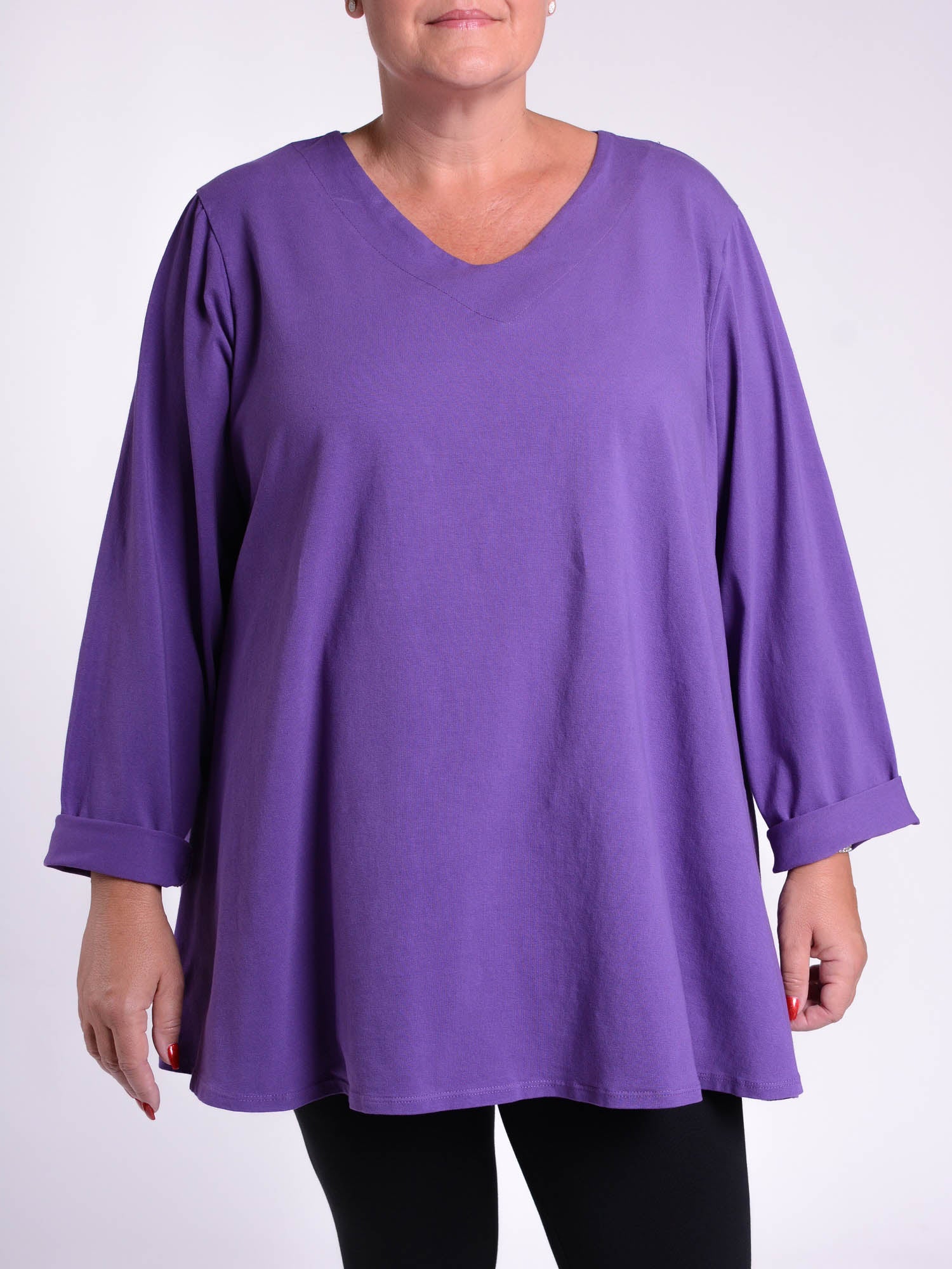 Cotton Swing Top - V Neck 20520 LONG SLEEVE, Tops & Shirts, Pure Plus Clothing, Lagenlook Clothing, Plus Size Fashion, Over 50 Fashion