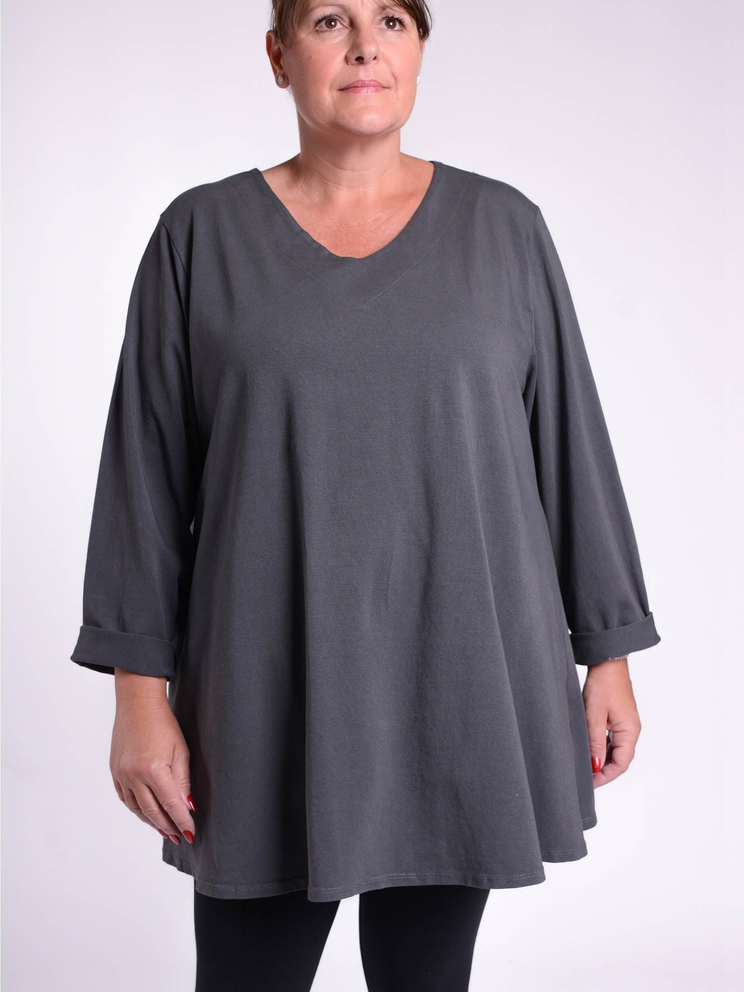 Cotton Swing Top - V Neck 20520 LONG SLEEVE, Tops & Shirts, Pure Plus Clothing, Lagenlook Clothing, Plus Size Fashion, Over 50 Fashion
