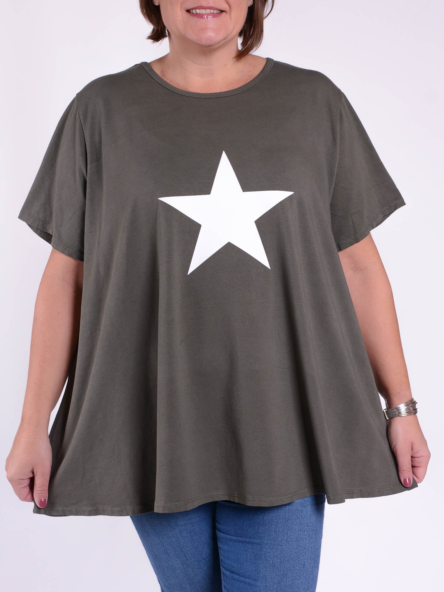 Cotton Short Sleeve Swing T Shirt - 10516 STAR, Tops & Shirts, Pure Plus Clothing, Lagenlook Clothing, Plus Size Fashion, Over 50 Fashion