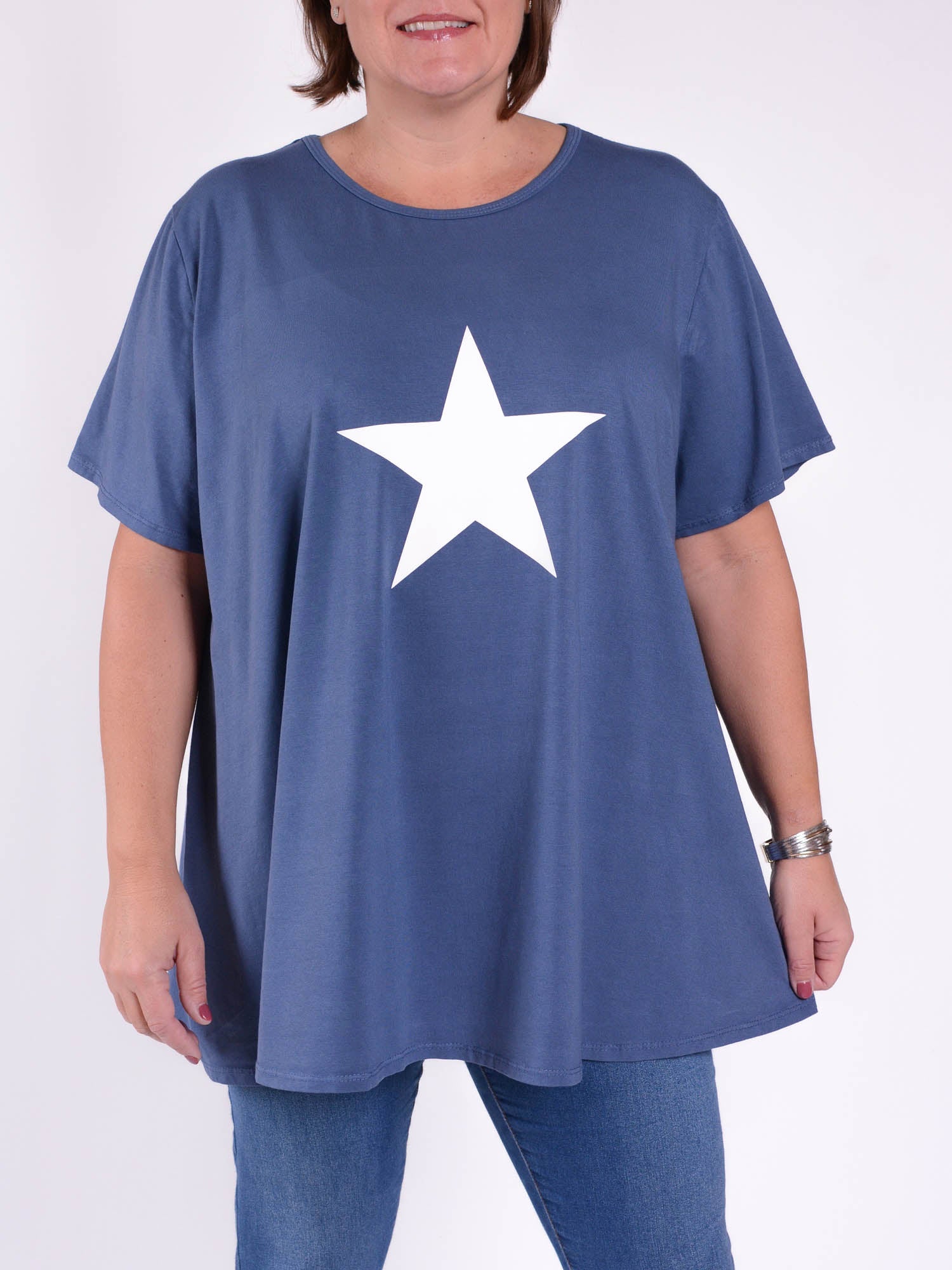 Cotton Short Sleeve Swing T Shirt - 10516 STAR, Tops & Shirts, Pure Plus Clothing, Lagenlook Clothing, Plus Size Fashion, Over 50 Fashion
