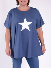 Cotton Short Sleeve Swing T Shirt - 10516 STAR, Tops & Shirts, Pure Plus Clothing, Lagenlook Clothing, Plus Size Fashion, Over 50 Fashion