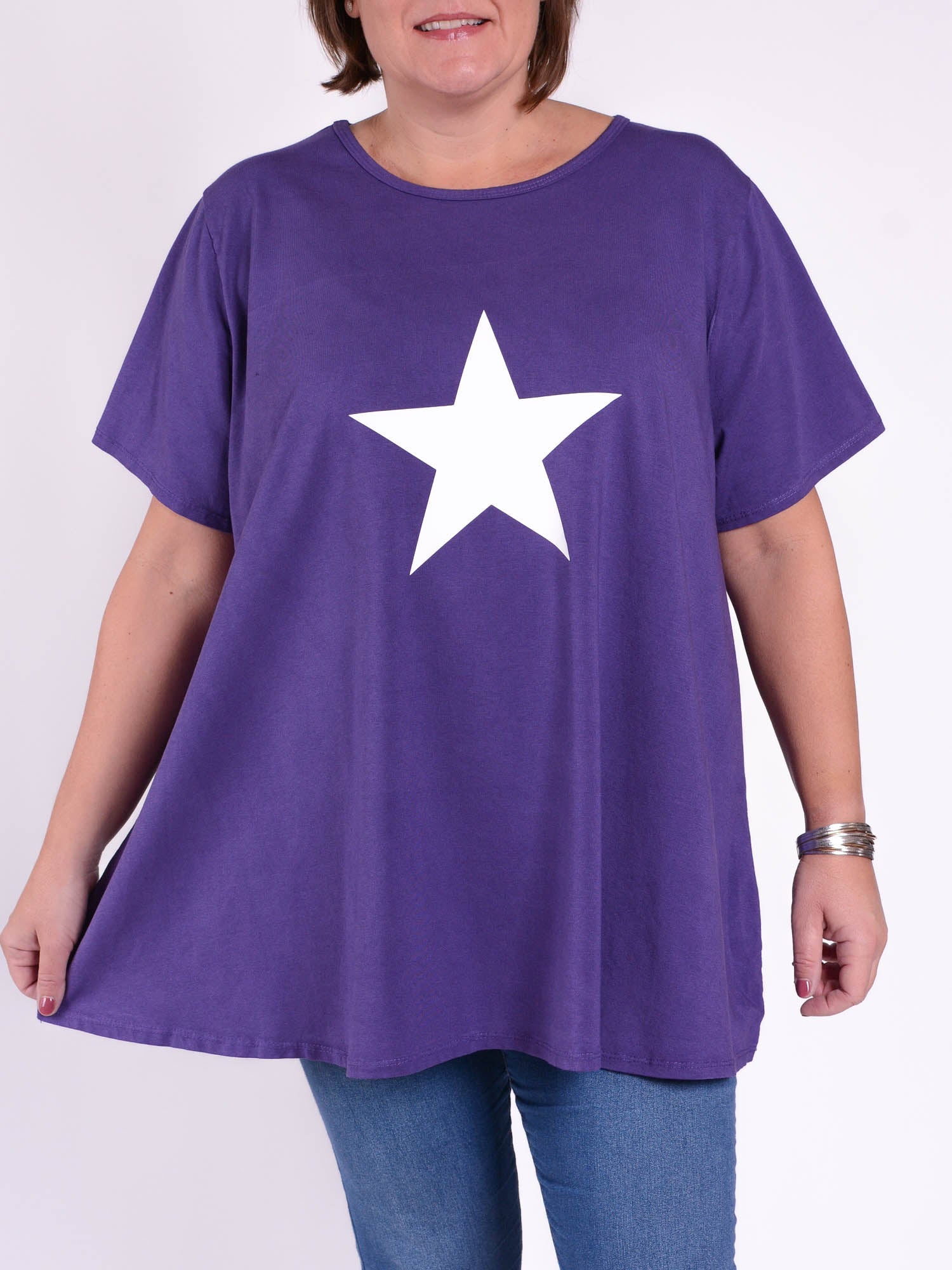 Cotton Short Sleeve Swing T Shirt - 10516 STAR, Tops & Shirts, Pure Plus Clothing, Lagenlook Clothing, Plus Size Fashion, Over 50 Fashion