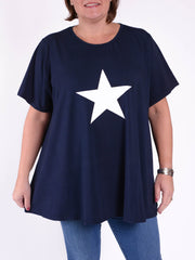 Cotton Short Sleeve Swing T Shirt - 10516 STAR, Tops & Shirts, Pure Plus Clothing, Lagenlook Clothing, Plus Size Fashion, Over 50 Fashion
