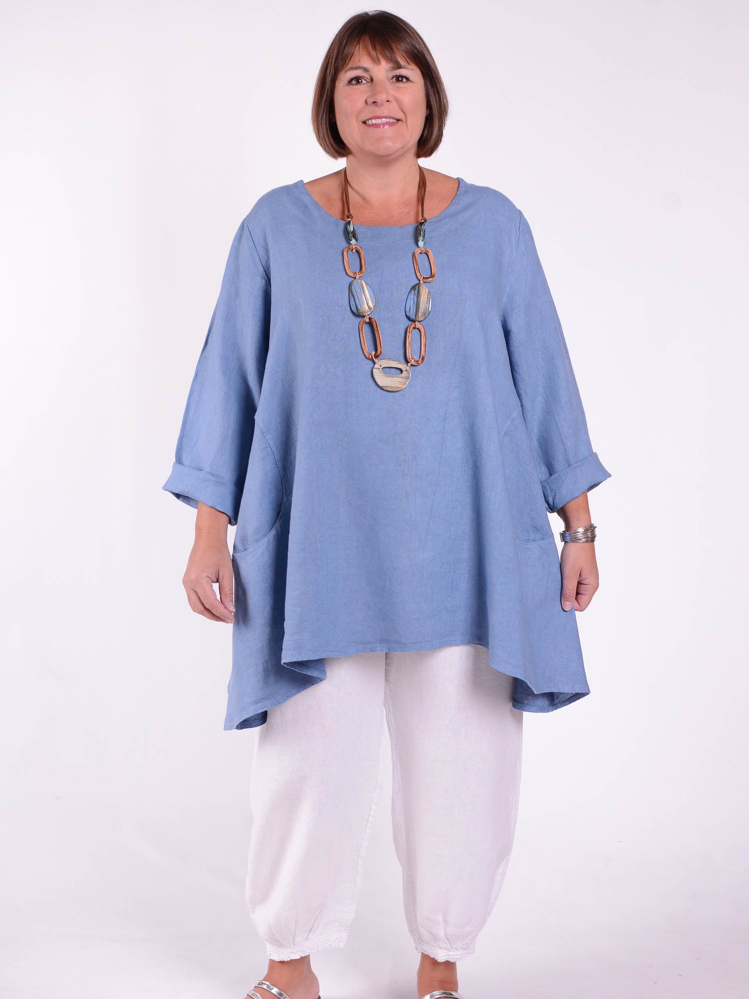 Lagenlook Heavy Linen Quirky Tunic - 9415, Tops & Shirts, Pure Plus Clothing, Lagenlook Clothing, Plus Size Fashion, Over 50 Fashion