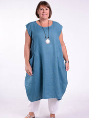 Lagenlook Plus Size Linen Cap Sleeve Dress with Deep Pockets - 9450 Linen, Dresses, Pure Plus Clothing, Lagenlook Clothing, Plus Size Fashion, Over 50 Fashion
