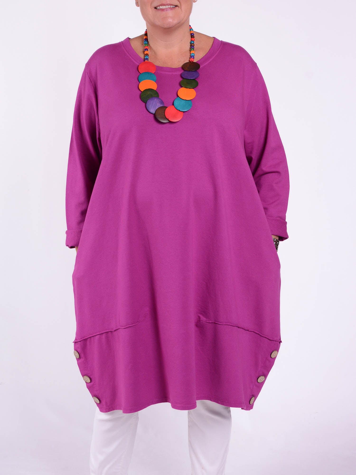 Lagenlook Buttoned Hem Dress - 10667, Dresses, Pure Plus Clothing, Lagenlook Clothing, Plus Size Fashion, Over 50 Fashion