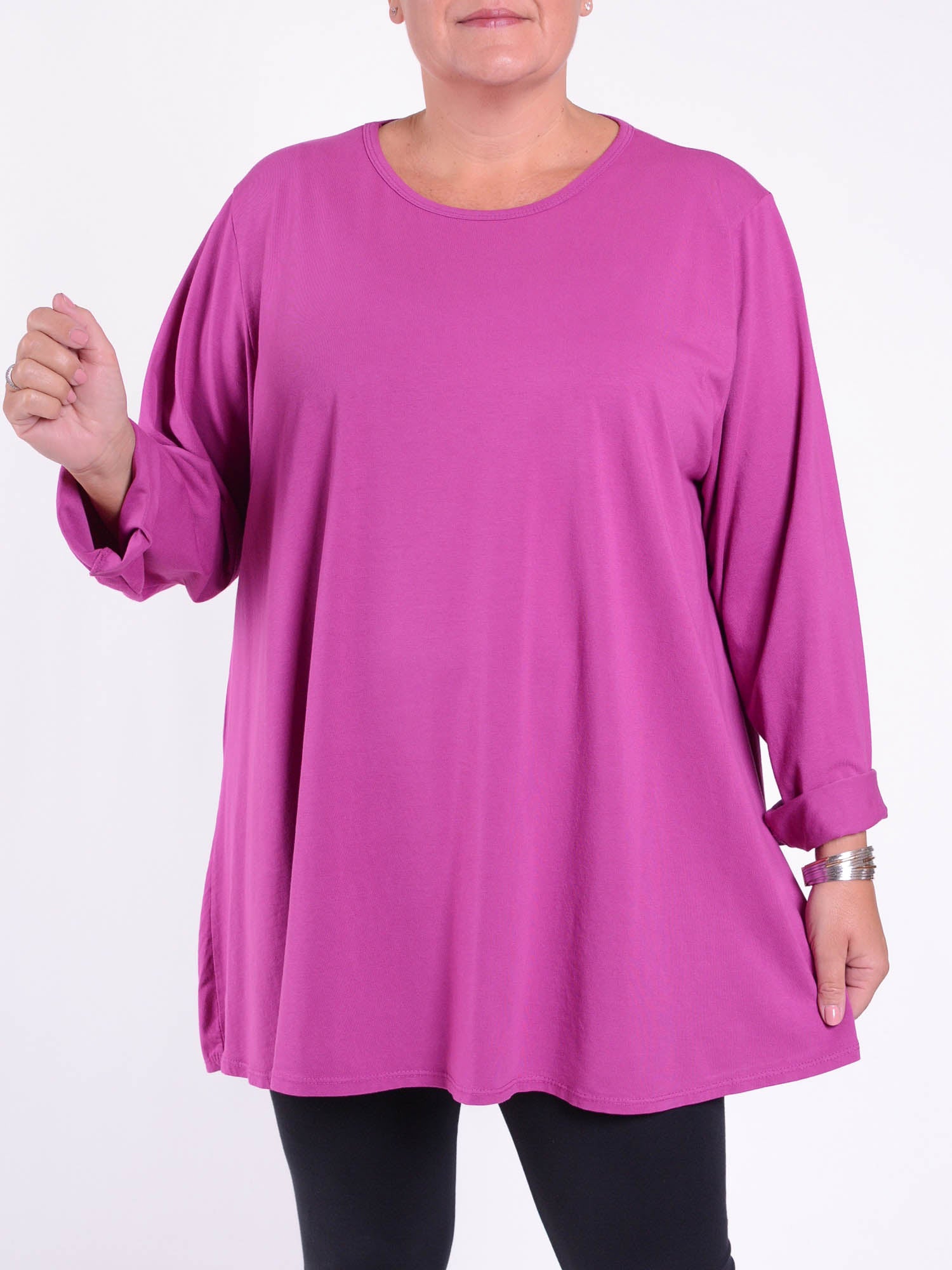 Cotton Swing Top - Round Neck 20516 LONG SLEEVE, Tops & Shirts, Pure Plus Clothing, Lagenlook Clothing, Plus Size Fashion, Over 50 Fashion