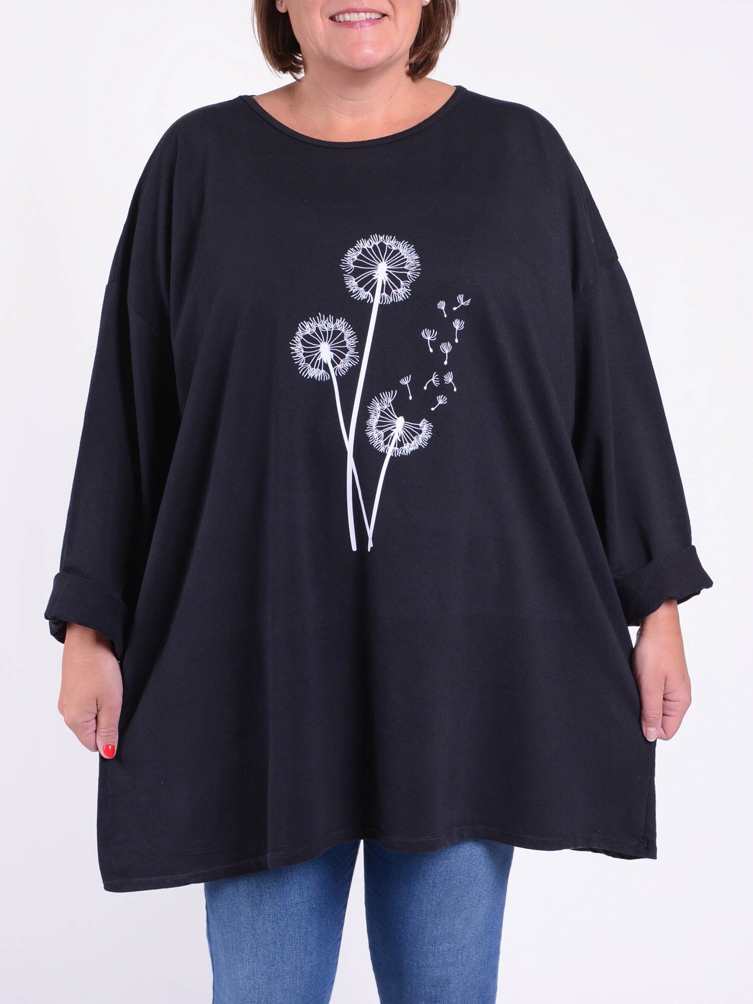 Oversized Sweathsirt - Dandelion Print - 9482, Tops & Shirts, Pure Plus Clothing, Lagenlook Clothing, Plus Size Fashion, Over 50 Fashion