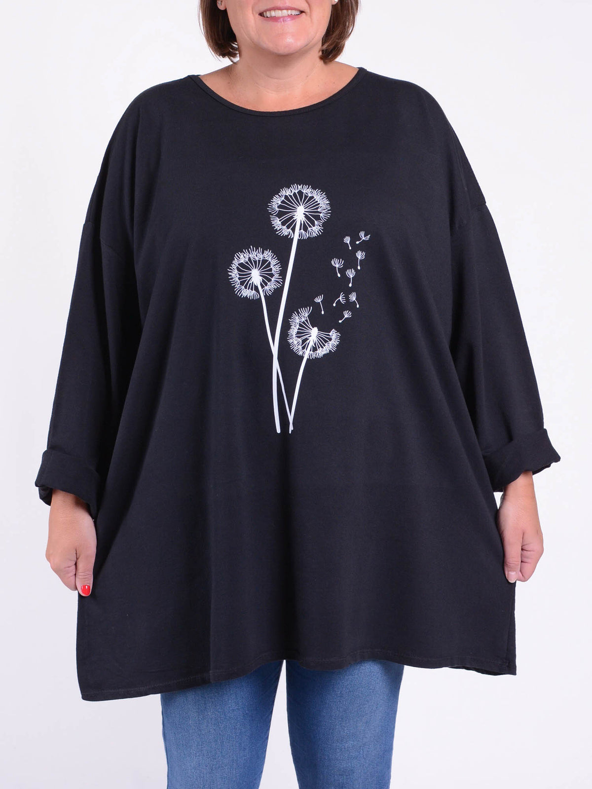 Oversized Sweathsirt - Dandelion Print - 9482, Tops & Shirts, Pure Plus Clothing, Lagenlook Clothing, Plus Size Fashion, Over 50 Fashion
