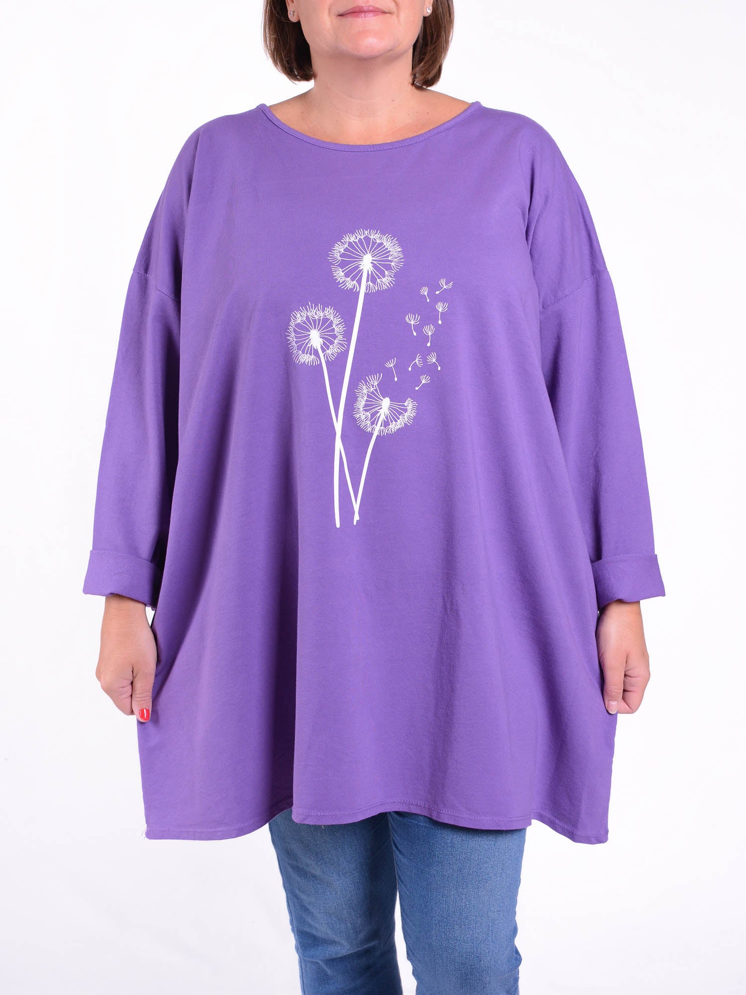 Oversized Sweathsirt - Dandelion Print - 9482, Tops & Shirts, Pure Plus Clothing, Lagenlook Clothing, Plus Size Fashion, Over 50 Fashion