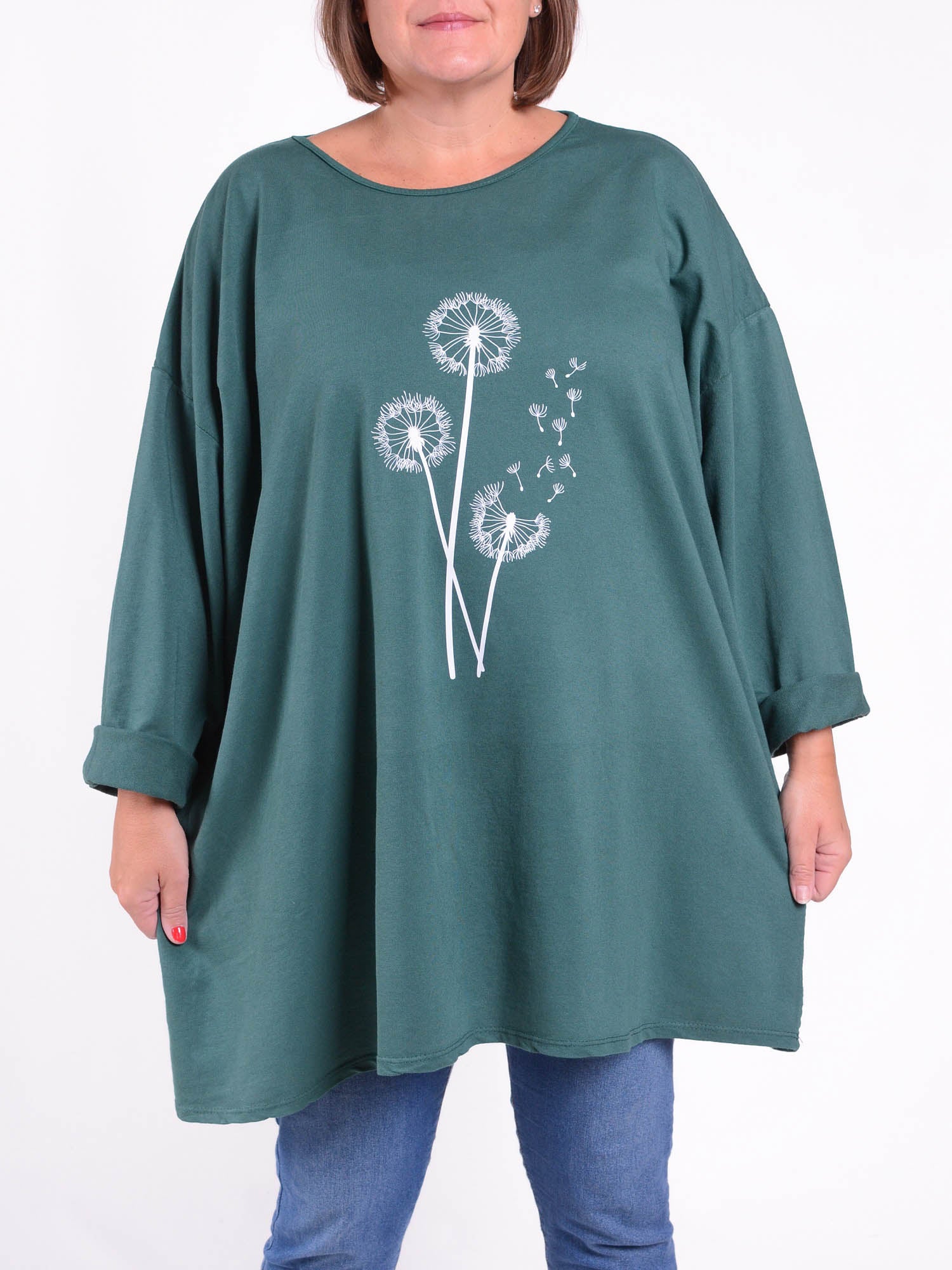 Oversized Sweathsirt - Dandelion Print - 9482, Tops & Shirts, Pure Plus Clothing, Lagenlook Clothing, Plus Size Fashion, Over 50 Fashion