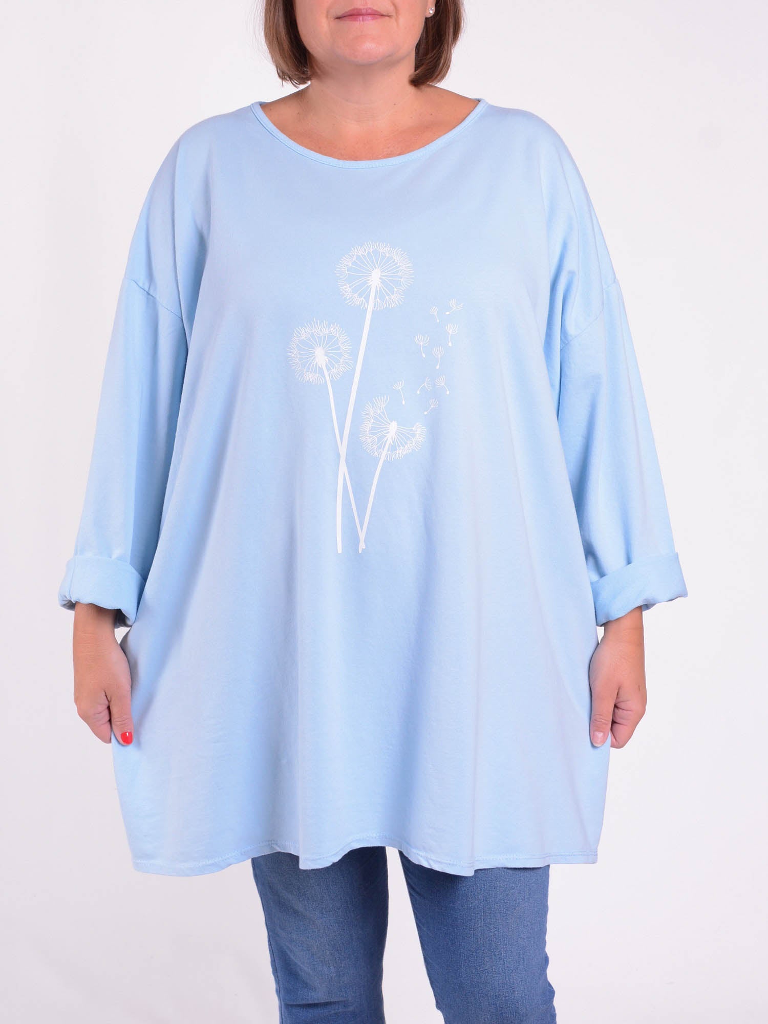 Oversized Sweathsirt - Dandelion Print - 9482, Tops & Shirts, Pure Plus Clothing, Lagenlook Clothing, Plus Size Fashion, Over 50 Fashion