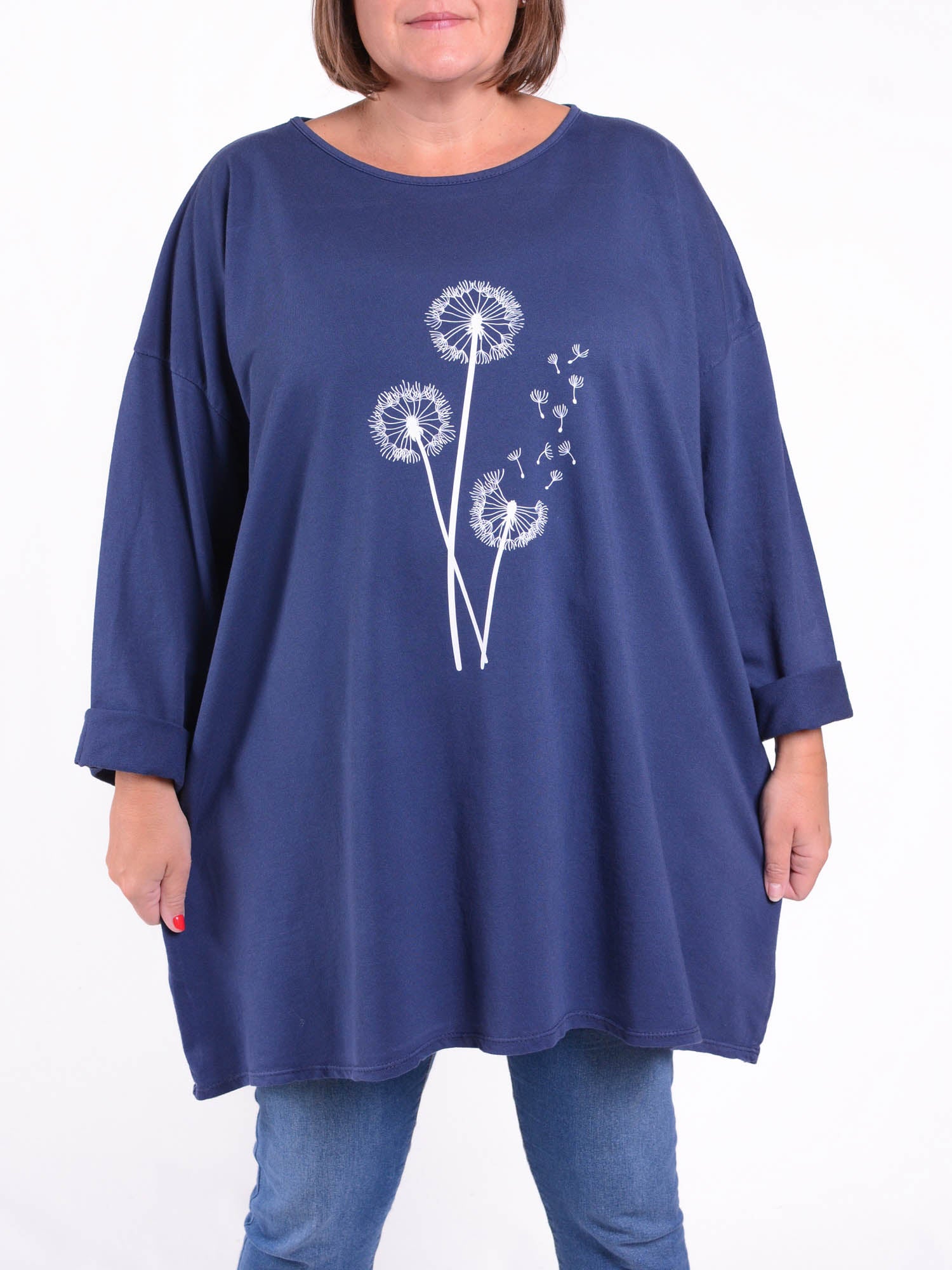 Oversized Sweathsirt - Dandelion Print - 9482, Tops & Shirts, Pure Plus Clothing, Lagenlook Clothing, Plus Size Fashion, Over 50 Fashion