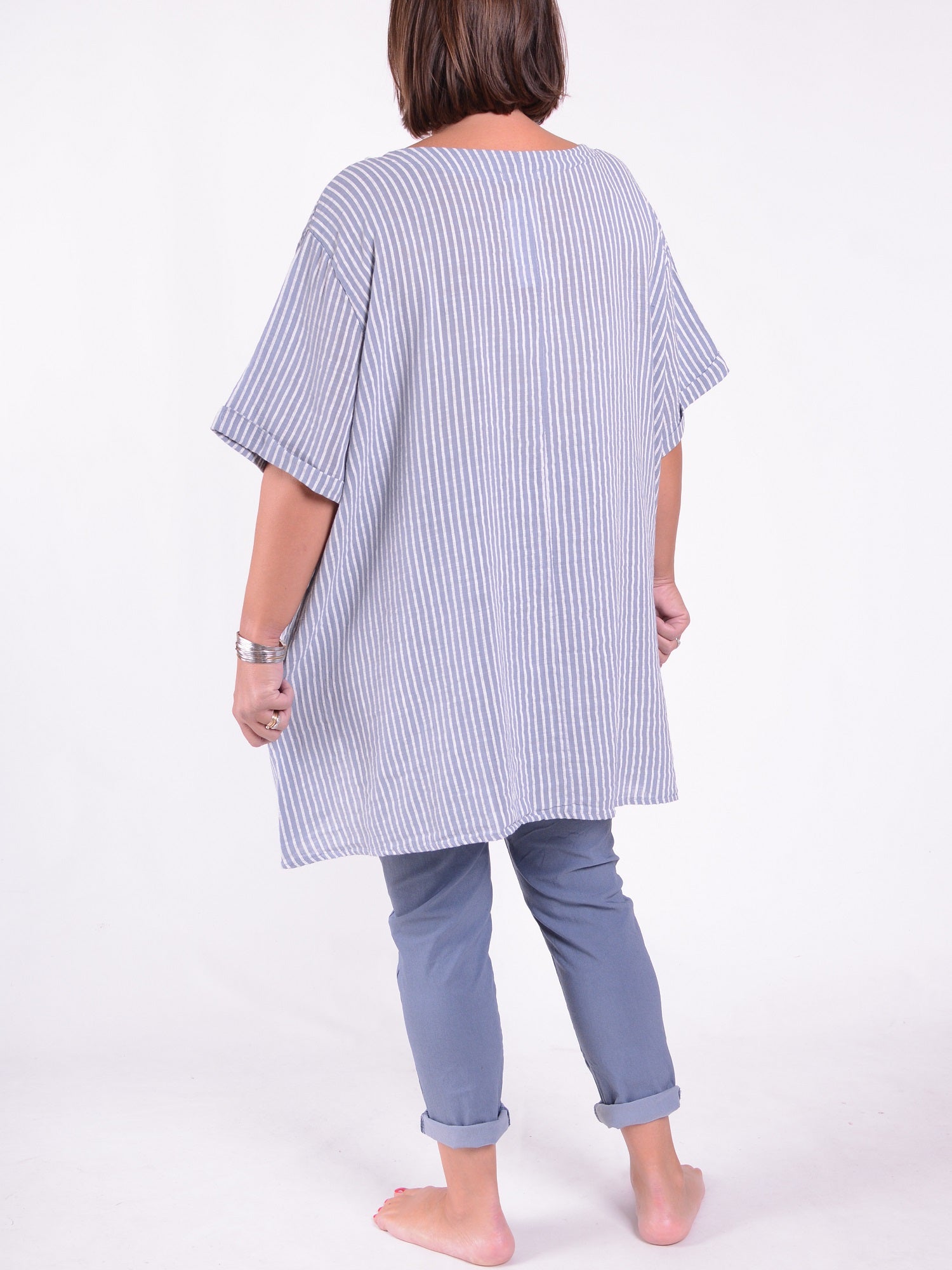 Lagenlook Stripe Cotton Button Tunic - 11684, , Pure Plus Clothing, Lagenlook Clothing, Plus Size Fashion, Over 50 Fashion