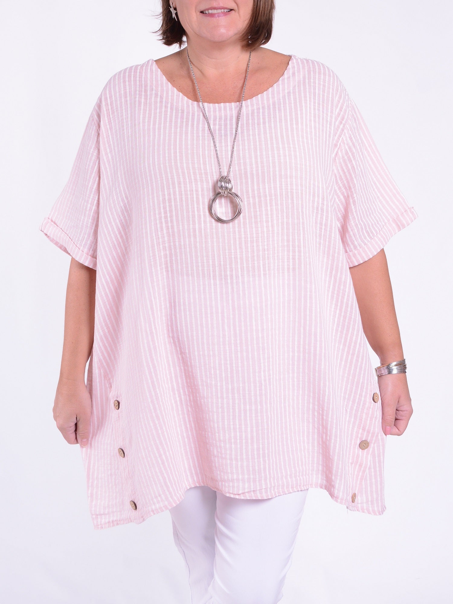Lagenlook Stripe Cotton Button Tunic - 11684, , Pure Plus Clothing, Lagenlook Clothing, Plus Size Fashion, Over 50 Fashion