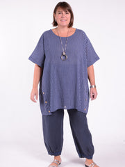 Lagenlook Stripe Cotton Button Tunic - 11684, , Pure Plus Clothing, Lagenlook Clothing, Plus Size Fashion, Over 50 Fashion