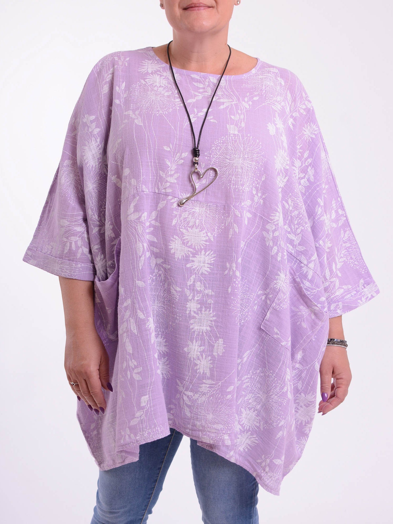 Lagenlook Oversized Cotton Tunic - 10077 FLORAL, Tops & Shirts, Pure Plus Clothing, Lagenlook Clothing, Plus Size Fashion, Over 50 Fashion