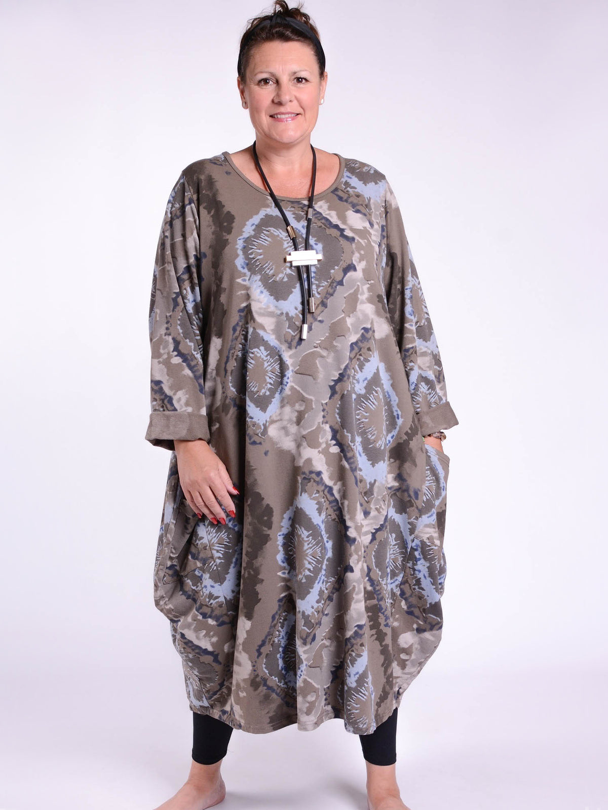 Lagenlook Parachute Dress With Pockets Cotton - 9215 Patterned, Dresses, Pure Plus Clothing, Lagenlook Clothing, Plus Size Fashion, Over 50 Fashion